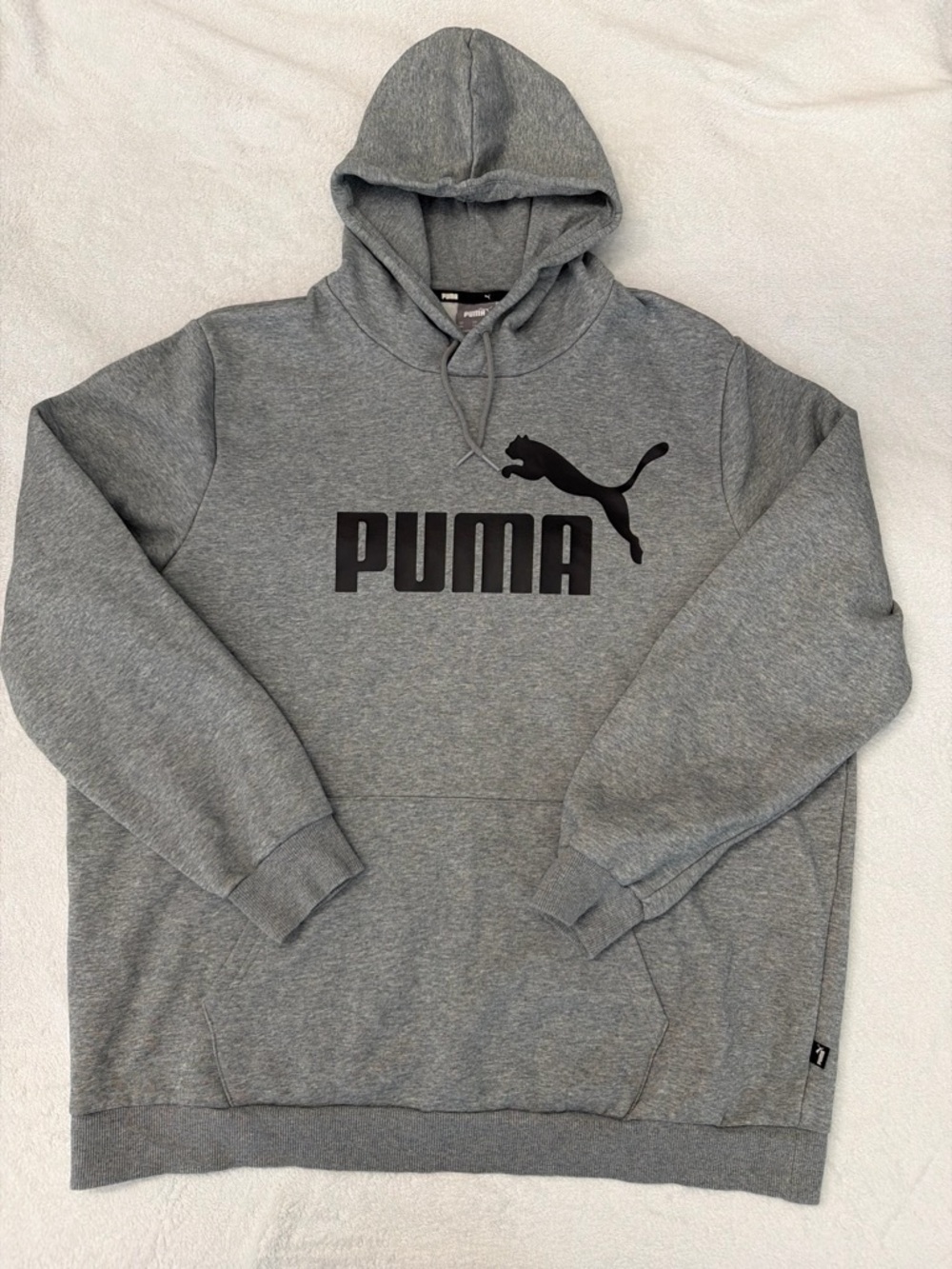 Puma Gray Logo Hoodie XXL Oversized Fleece Pullover Sweatshirt